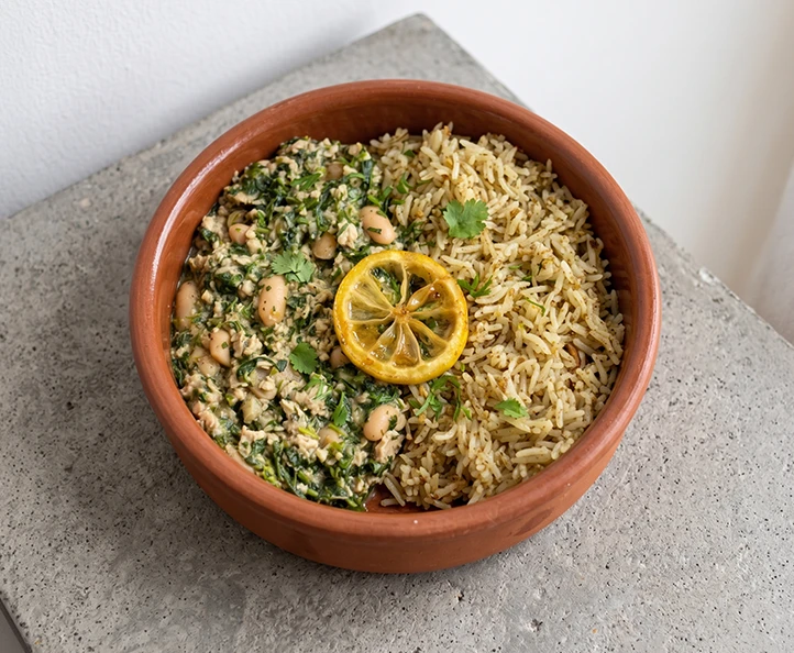 Chicken & Spinach Stew with Vermicelli Rice