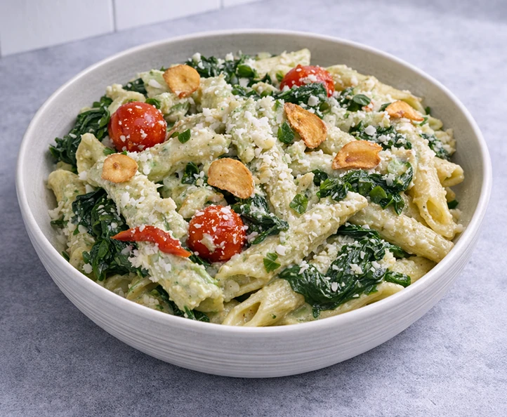 Penne Pasta with Spinach Cream Sauce